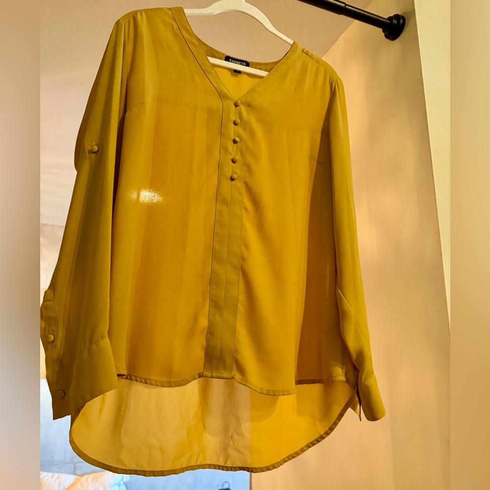 Mustard Yellow V Neck Slinky Crepe Top
